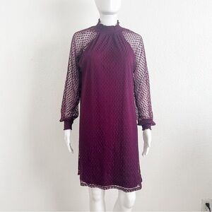Nina Leonard Size Medium Chiffon Kjole Trapeze Shift Dress Purple Lace Coquette